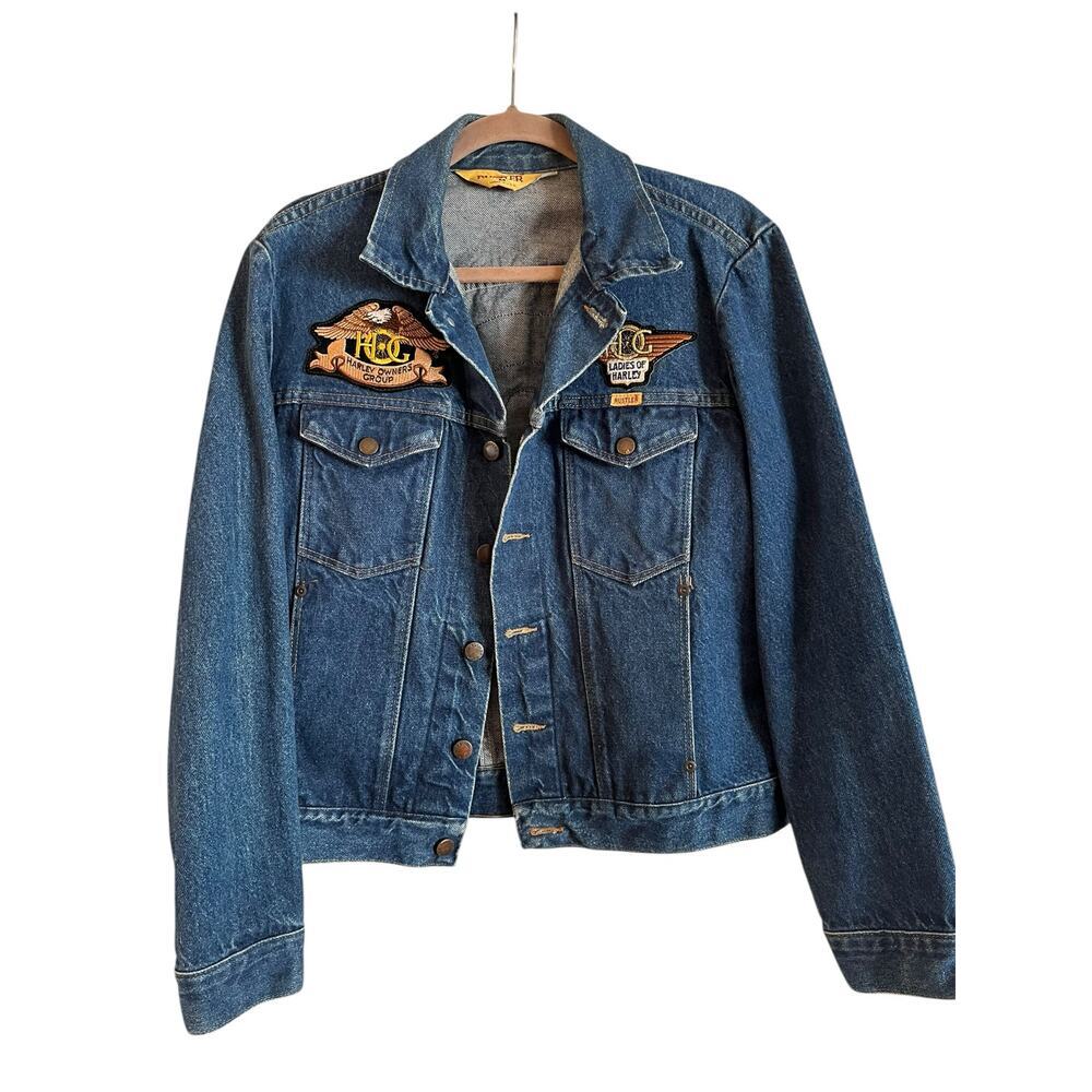 VTG Rustler Women’s Denim Jacket Ladies of Harley Davidson Embroidered Patches M